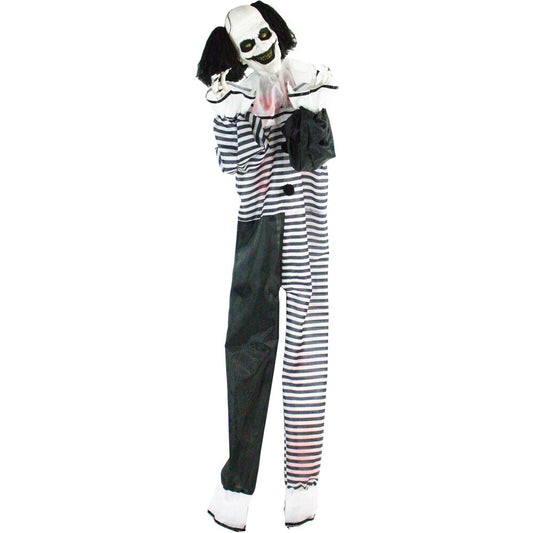 Haunted Hill Farm - 6-Ft. Fester the Talking Animatronic Clown, Indoor or Covered Outdoor Halloween Decoration, Red LED Eyes