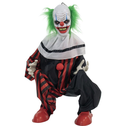 Haunted Hill Farm - 32-In. Slice the Animatronic Talking Clown, Indoor or Covered Outdoor Halloween Decoration, Red LED Eyes
