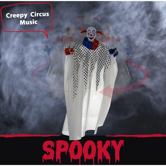 Haunted Hill Farm - 45-In. Spooky the Spinning Animatronic Clown, Indoor or Covered Outdoor Halloween Decoration, LED Eyes