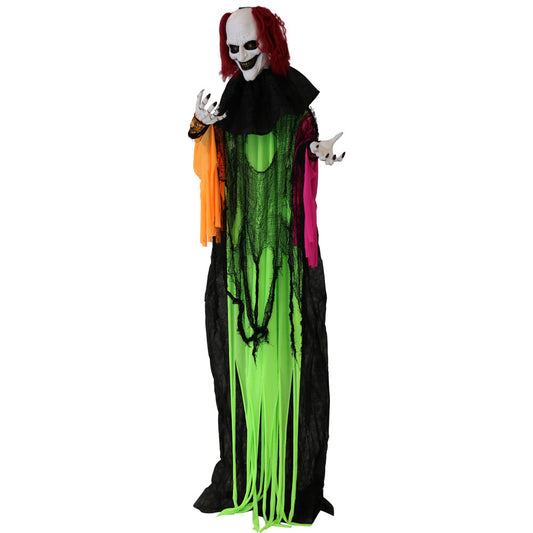 Haunted Hill Farm - 5.8-Ft. Spike the Animatronic Talking Clown, Indoor or Covered Outdoor Halloween Decoration, Red LED Eyes