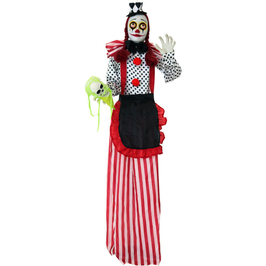 Haunted Hill Farm - 5.4-Ft. Buffy the Standing Clown, Indoor or Covered Outdoor Halloween Decoration, Red LED Eyes, Poseable