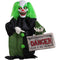 Haunted Hill Farm - Talking, Shaking, Mini Animatronic Clown with Light-Up Eyes and Danger Sign for Scary Halloween Decoration