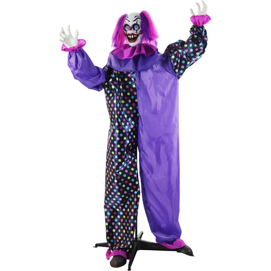 Haunted Hill Farm - Animatronic Talking Clown with Waving Hand and Light-Up Eyeballs for Scary Halloween Decoration