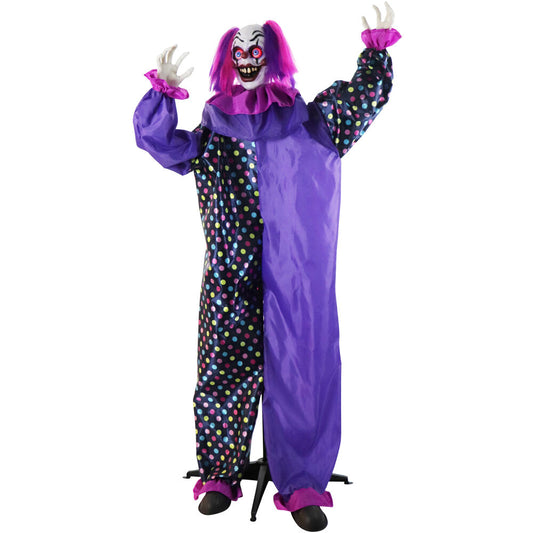 Haunted Hill Farm - Animatronic Talking Clown with Waving Hand and Light-Up Eyeballs for Scary Halloween Decoration