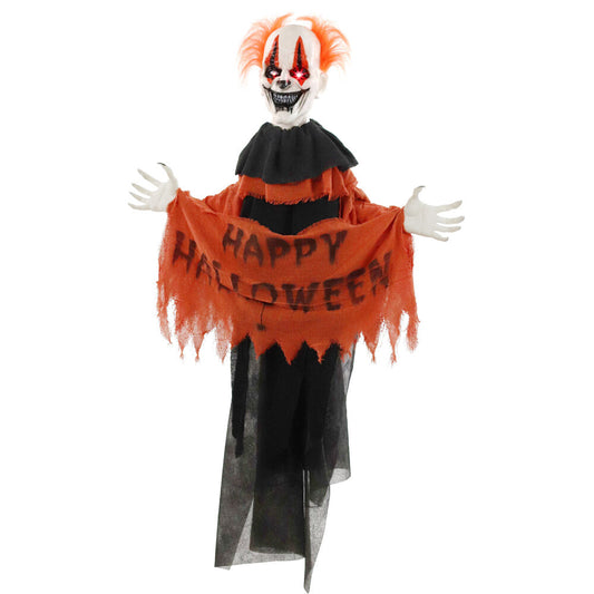 Haunted Hill Farm - Clown Animatronic Tree Hugger with Movement, Sounds, and Light-Up Eyes for Scary Outdoor Halloween Decoration