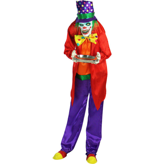 Haunted Hill Farm - 6-Ft. Chuckles the Animatronic Clown, Indoor or Covered Outdoor Halloween Decoration, Red LED Eyes