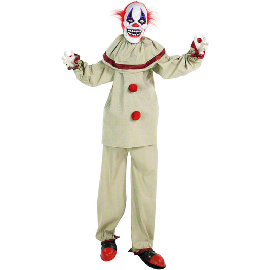 Haunted Hill Farm - 5-Ft. Frans the Talking Animatronic Clown, Indoor or Covered Outdoor Halloween Decoration, Red LED Eyes