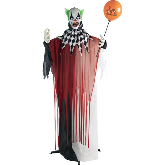 Haunted Hill Farm - 71-In. Herbert the Animatronic Talking Clown, Indoor or Covered Outdoor Halloween Decoration, Red LED Eyes