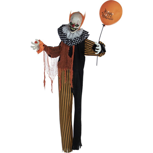 Haunted Hill Farm - 5-Ft. Pyro Animatronic Talking Clown, Indoor or Covered Outdoor Halloween Decoration, Red LED Eyes