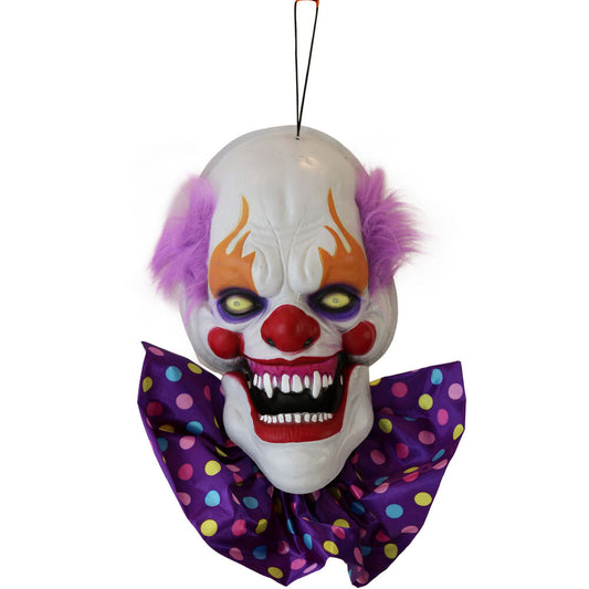 Haunted Hill Farm - 20-In. Hanging Talking Clown Head, Halloween Decoration for Indoor or Covered Outdoor Display, Purple