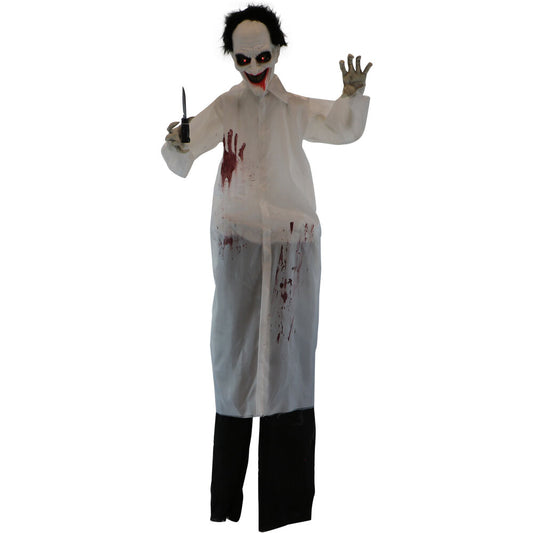 Haunted Hill Farm - 5.75-Ft. Snips the Laughing Animatronic Doctor, Indoor / Covered Outdoor Halloween Decoration, Red LED Eyes