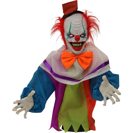 Haunted Hill Farm - 2.5-Ft. Franco the Animatronic Groundbreaker Clown, Indoor or Covered Outdoor Halloween Decoration, Talks