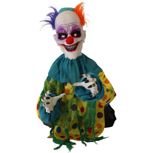 Haunted Hill Farm - 2-Ft. Blade the Talking Animatronic Clown, Indoor or Covered Outdoor Halloween Decoration, LED Eyes