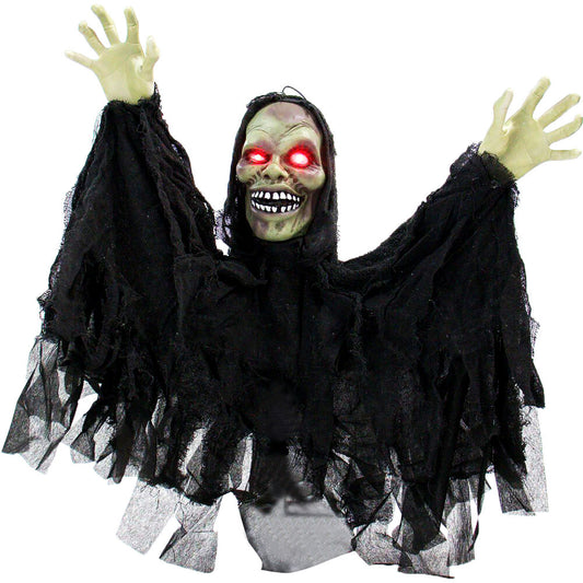 Haunted Hill Farm - 24-In. Garry the Animatronic Pop-Up Ghoul, Indoor or Covered Outdoor Halloween Decoration, Red LED Eyes