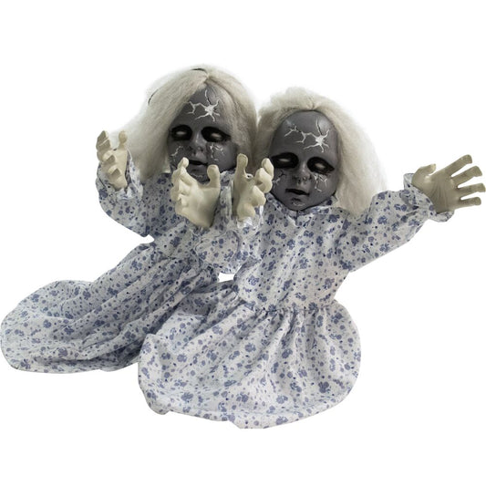 Haunted Hill Farm - 21-In. Sinister Sisters the Animatronic Zombie Twins, Indoor or Covered Outdoor Halloween Decoration
