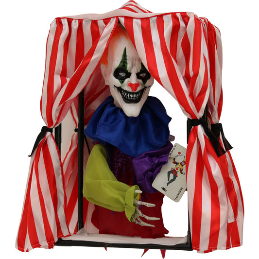 Haunted Hill Farm - Crimson the Talking Clown, Hanging Halloween Decoration, Indoor or Covered Outdoor Display, Red LED Eyes