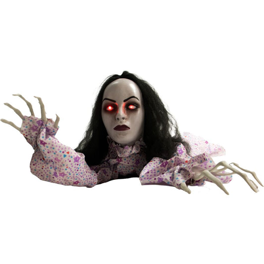 Haunted Hill Farm - 63-In. Long Animatronic Crawling Lady, Indoor/Outdoor Halloween Decoration, Flashing Red Eyes, Ethel