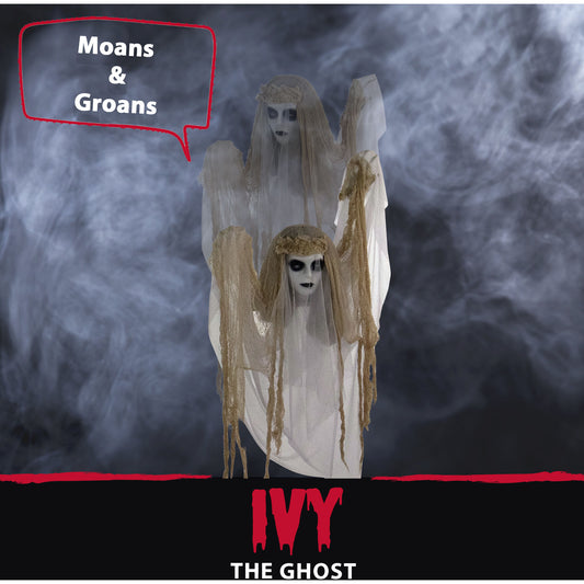 Haunted Hill Farm - 47 In. Animatronic Bride, Indoor/Outdoor Halloween Decoration, Light-up White Eyes, Poseable