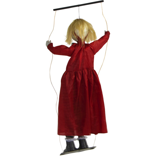 Haunted Hill Farm - 47-In. Red the Animated Swinging Zombie Girl, Indoor or Covered Outdoor Halloween Decoration
