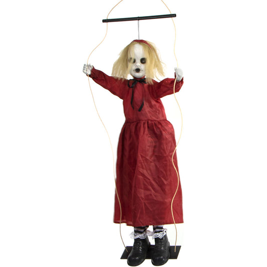 Haunted Hill Farm - 47-In. Red the Animated Swinging Zombie Girl, Indoor or Covered Outdoor Halloween Decoration