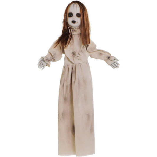 Haunted Hill Farm - Floating, Talking Zombie Girl Animatronic with Blue Chest Light for Scary Hanging Halloween Decoration