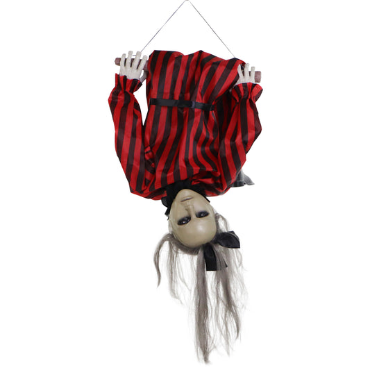Haunted Hill Farm - Animatronic Upside-Down Zombie Woman with Trapeze, Sound, and Light-Up Eyes for Hanging Halloween Decoration