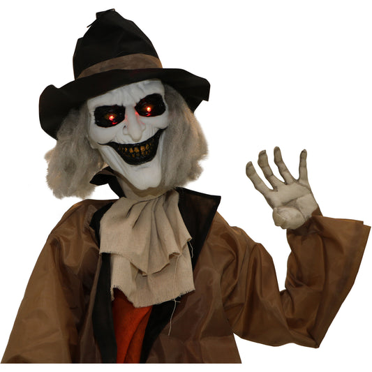 Haunted Hill Farm - 5.25-Ft. Jebediah Bones Animatronic Gravekeeper, Indoor or Covered Outdoor Halloween Decor, Red LED Eyes
