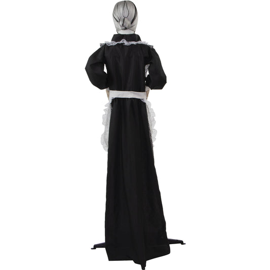 Haunted Hill Farm - 61-In. Emma the Animated Zombie Housemaid Holding a Tray, Indoor or Covered Outdoor Halloween Decoration