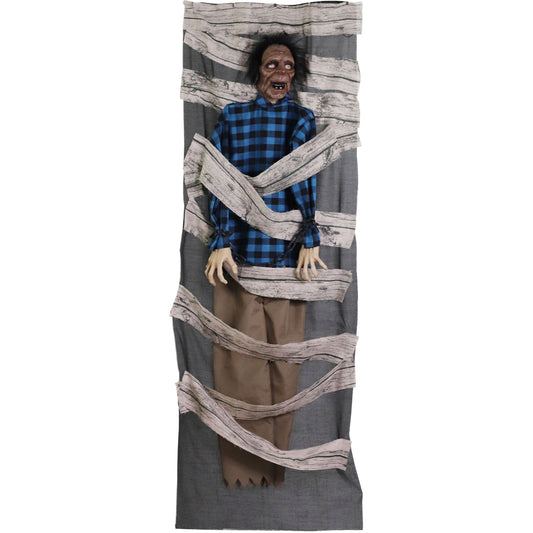 Haunted Hill Farm - Talking Zombie in Chains One-Piece Door Drape Greeter for Scary Halloween Decoration