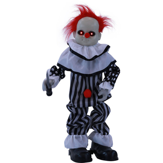Haunted Hill Farm - 2.6-ft. Animatronic Clown, Indoor/Outdoor Halloween Decoration, Red LED Eyes, Poseable, Master Chuck