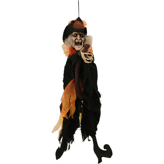 Haunted Hill Farm - 2.5-Ft. Animatronic Hanging Witch, Indoor/Outdoor Halloween Decoration, Red LED Eyes, Poseable, Ophelia