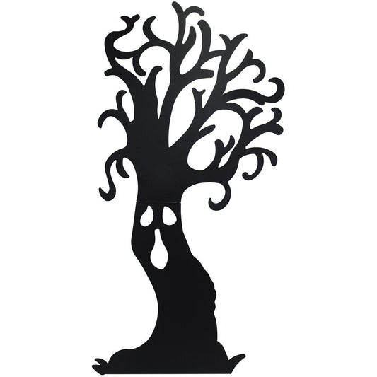 Haunted Hill Farm - 66.5-In. Haunted Tree Black Iron Halloween Silhouette with Ground Stakes and Easel for Lawn, Garden, Porch and Foyer