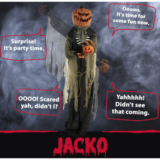Haunted Hill Farm - Life-Size Animatronic Pumpkin Man, Indoor/Outdoor Halloween Decoration, Light-up Colorful Head, Talking