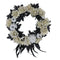 Haunted Hill Farm - 15-In. Halloween Black and Silver Floral Wreath with Glitter Pumpkins and Skulls for Haunted House Hanging Decoration
