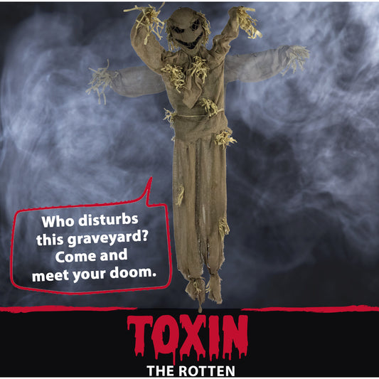 Haunted Hill Farm - Life-Size Animatronic Scarecrow, Indoor/Outdoor Halloween Decoration, Light-up Red Face, Poseable