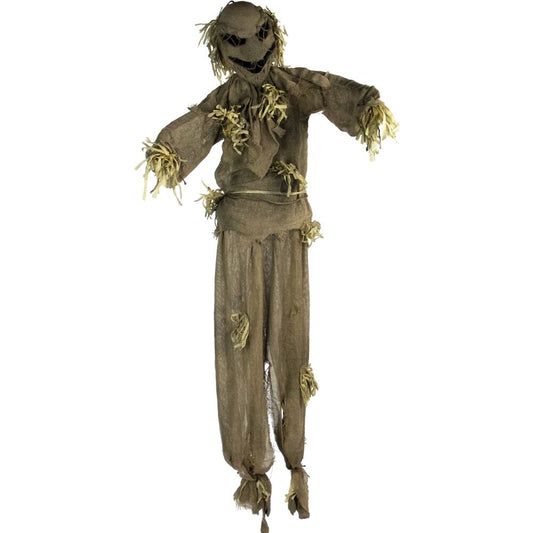 Haunted Hill Farm - Life-Size Animatronic Scarecrow, Indoor/Outdoor Halloween Decoration, Light-up Red Face, Poseable