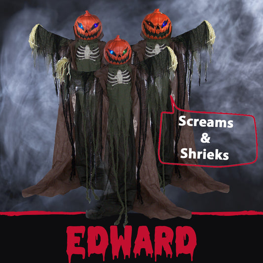 Haunted Hill Farm - Life-Size Animatronic Scarecrow, Indoor/Outdoor Halloween Decoration, Flashing Colorful Eyes, Poseable