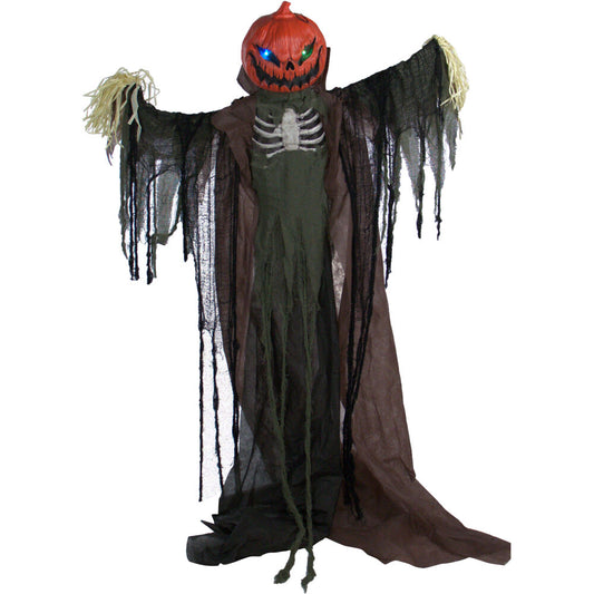 Haunted Hill Farm - Life-Size Animatronic Scarecrow, Indoor/Outdoor Halloween Decoration, Flashing Colorful Eyes, Poseable