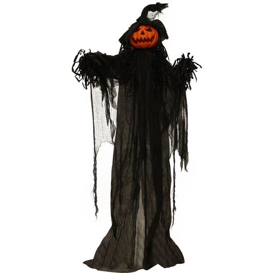 Haunted Hill Farm - 5.6-ft. Animatronic Pumpkin, Indoor/Outdoor Halloween Decoration, Multicolor LED Eyes, Poseable, Gourdy