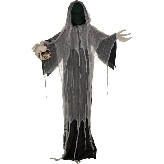 Haunted Hill Farm - 5.25-Ft. Standing Reaper with LED Green Face, Indoor or Covered Outdoor Halloween Decoration, Silence