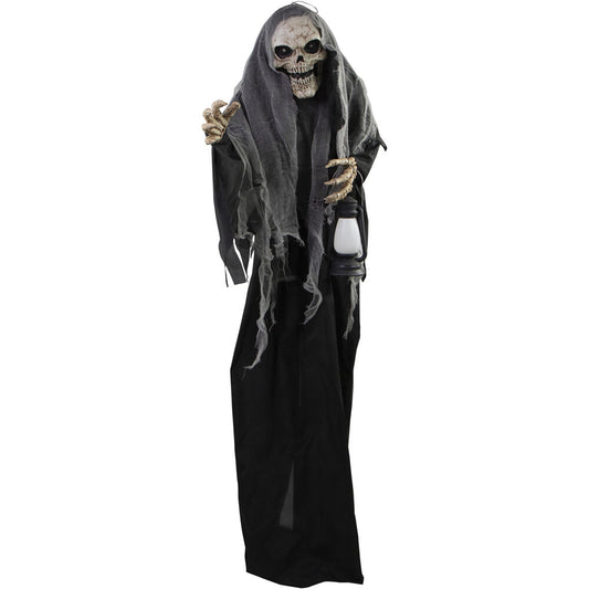Haunted Hill Farm - 71-In. Lampa Solais the Animated Gruesome Reaper w/ Lantern, Indoor or Covered Outdoor Halloween Decoration