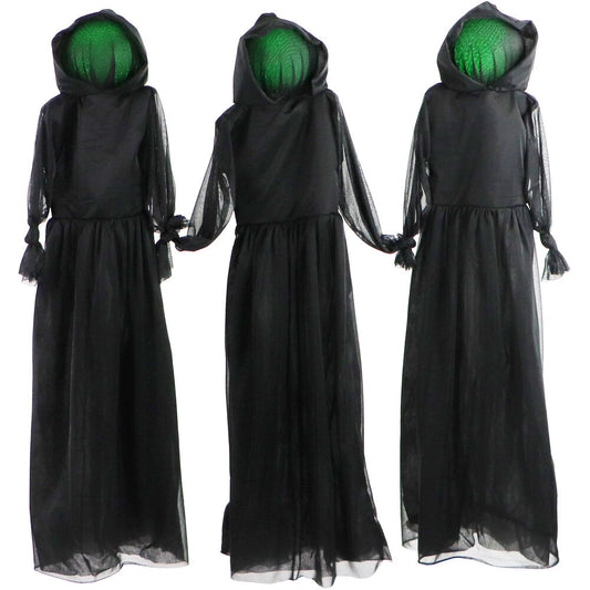 Haunted Hill Farm - Trio of Darkness with Glowing Heads and Removable Yard Stakes for Hanging Halloween Decoration