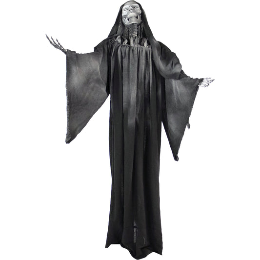 Haunted Hill Farm - 63-In. Talking Reaper, Indoor/Outdoor Halloween Decoration, Flashing White Eyes, Poseable