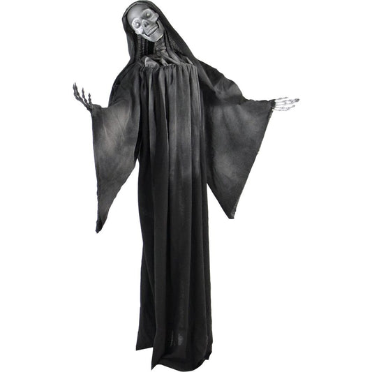 Haunted Hill Farm - 63-In. Talking Reaper, Indoor/Outdoor Halloween Decoration, Flashing White Eyes, Poseable