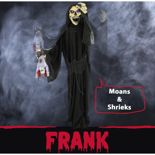 Haunted Hill Farm - Life-Size Animatronic Reaper, Indoor/Outdoor Halloween Decoration, Flashing Colorful Eyes, Poseable