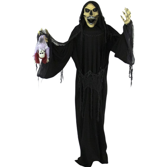 Haunted Hill Farm - Life-Size Animatronic Reaper, Indoor/Outdoor Halloween Decoration, Flashing Colorful Eyes, Poseable