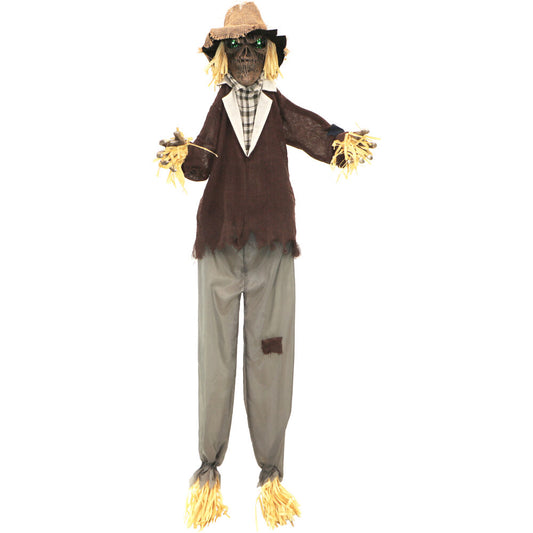 Haunted Hill Farm - 6-ft. Standing Scarecrow, Indoor/Covered Outdoor Halloween Decoration, LED Green Eyes, Poseable, Haywire