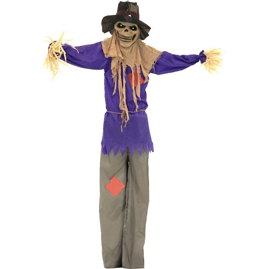 Haunted Hill Farm - 6-Ft. Talking Scarecrow, Indoor/Covered Outdoor Halloween Decoration, LED Green Eyes, Poseable, Bates