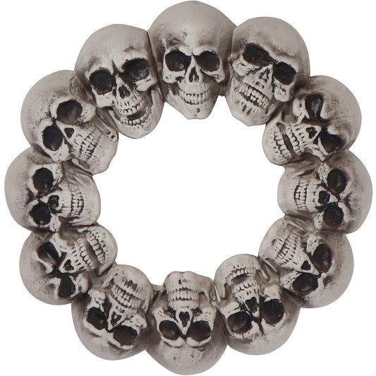 Haunted Hill Farm - 15.7-In. Halloween Dungeon Skull Hanging Wreath for Indoor or Covered Outdoor Scary Haunted House Decoration