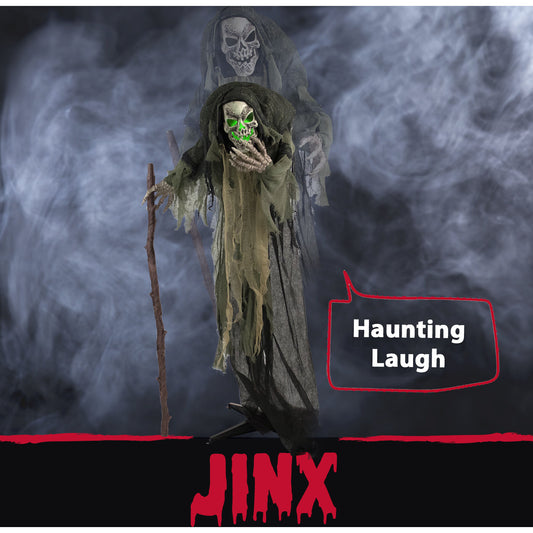 Haunted Hill Farm - Life-Size Animatronic Reaper Indoor/Outdoor Halloween Decoration, Flashing Red Eyes, Poseable